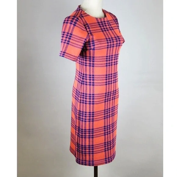 Cynthia Rowley Midi Dress Womens 2 Pink Plaid Bodycon Pencil Straight Casual NEW - Picture 5 of 6